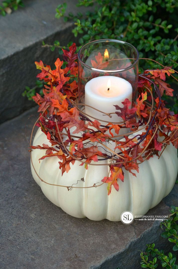 Pumpkin Candle Holder from By Stephanie Lynn  |  25 Creative DIY Pumpkins at www.andersonandgrant.com