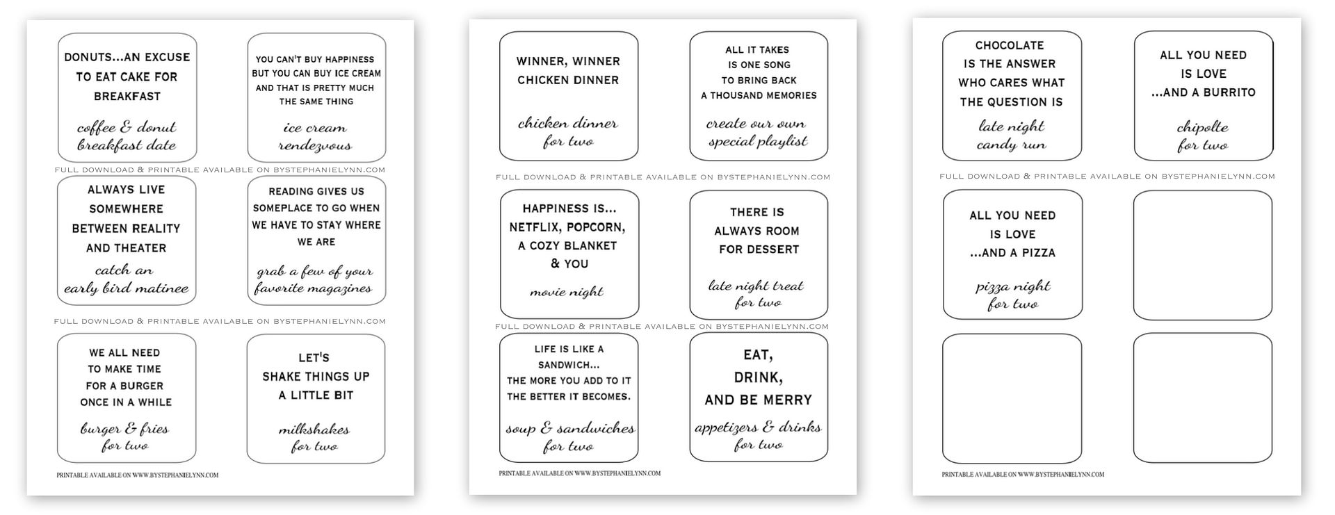 Date Night Gift Card Ideas Download and Printables bystephanielynn.com 