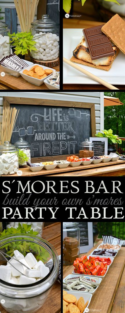 S’mores Bar Party | build your own smores party table set up #letsmakesmores