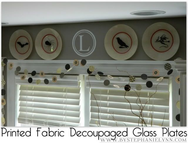 Use Printed Fabric to Make Decoupaged Decorative Glass Plates {with Printable Halloween Images}