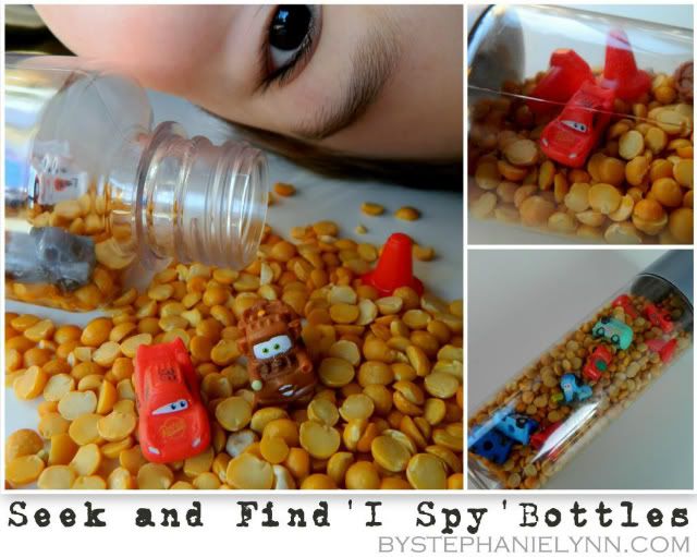 Make Your Own Sensory Seek and Find I Spy for the Kiddies {Cars Squinkies}