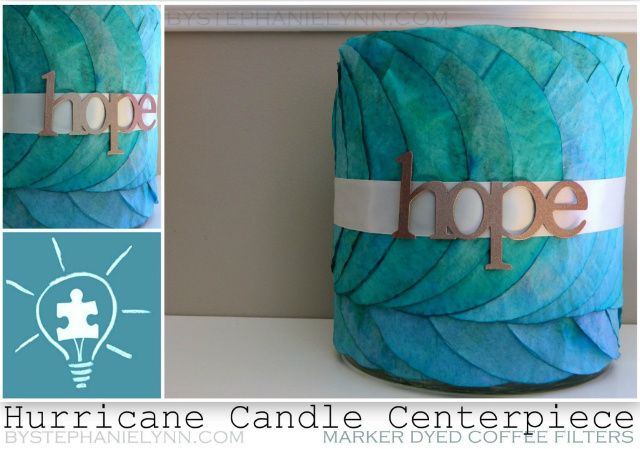 Marker Dyed Coffee Filter Wrapped Hurricane Candle Centerpiece – Light it Up Blue ~ Autism Awareness Day
